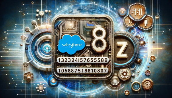 A collage that combines digital elements, the Salesforce logo, numeric sequences, and abstract technological imagery